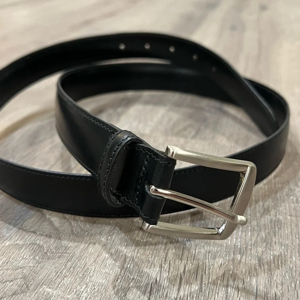 Joseph Turner Made in England XL 38W Genuine Leather Black Belt Silver Buckle